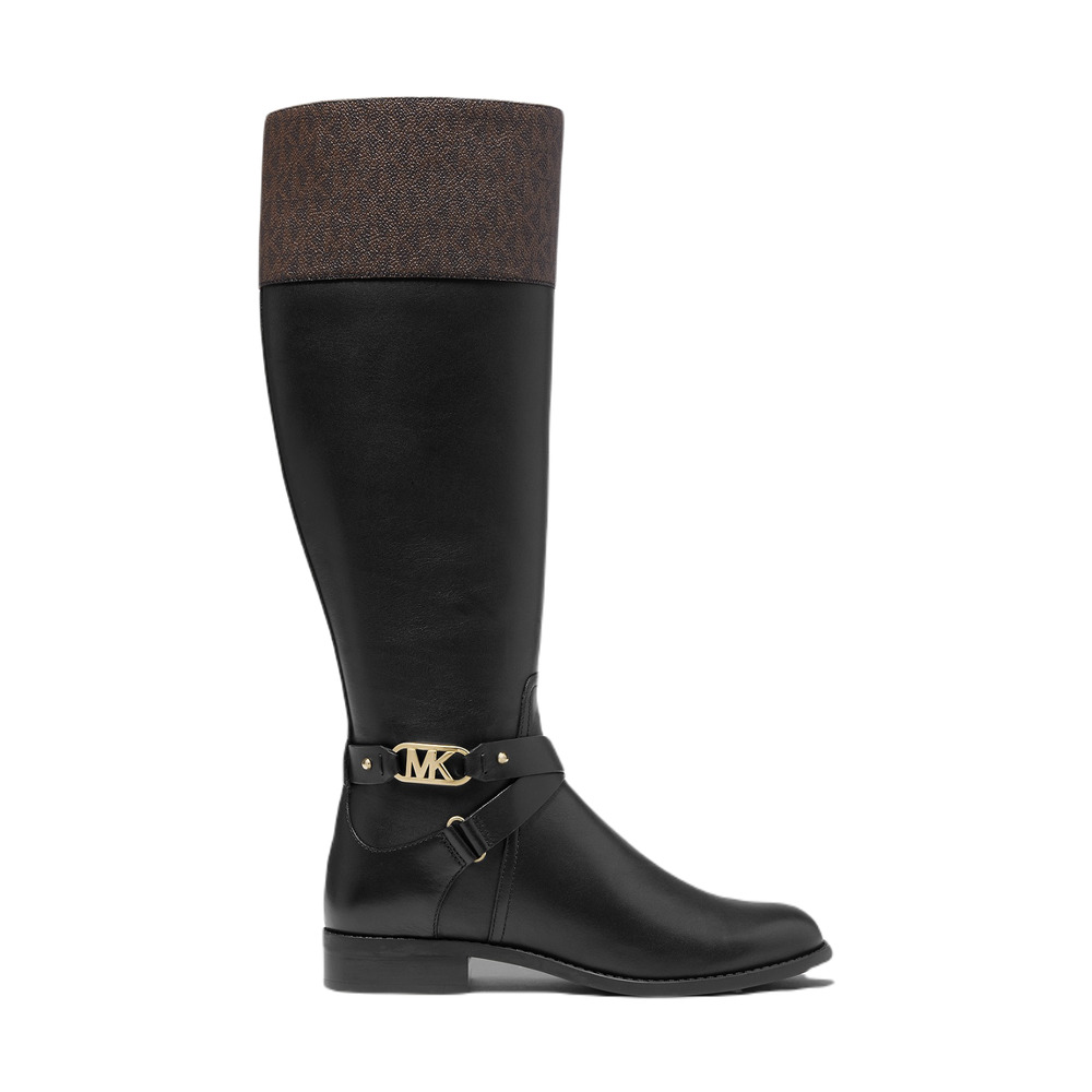 Michael Kors Kincaid Faux Leather & Logo Riding Boot Black/Brown Nib $375 - Picture 2 of 4